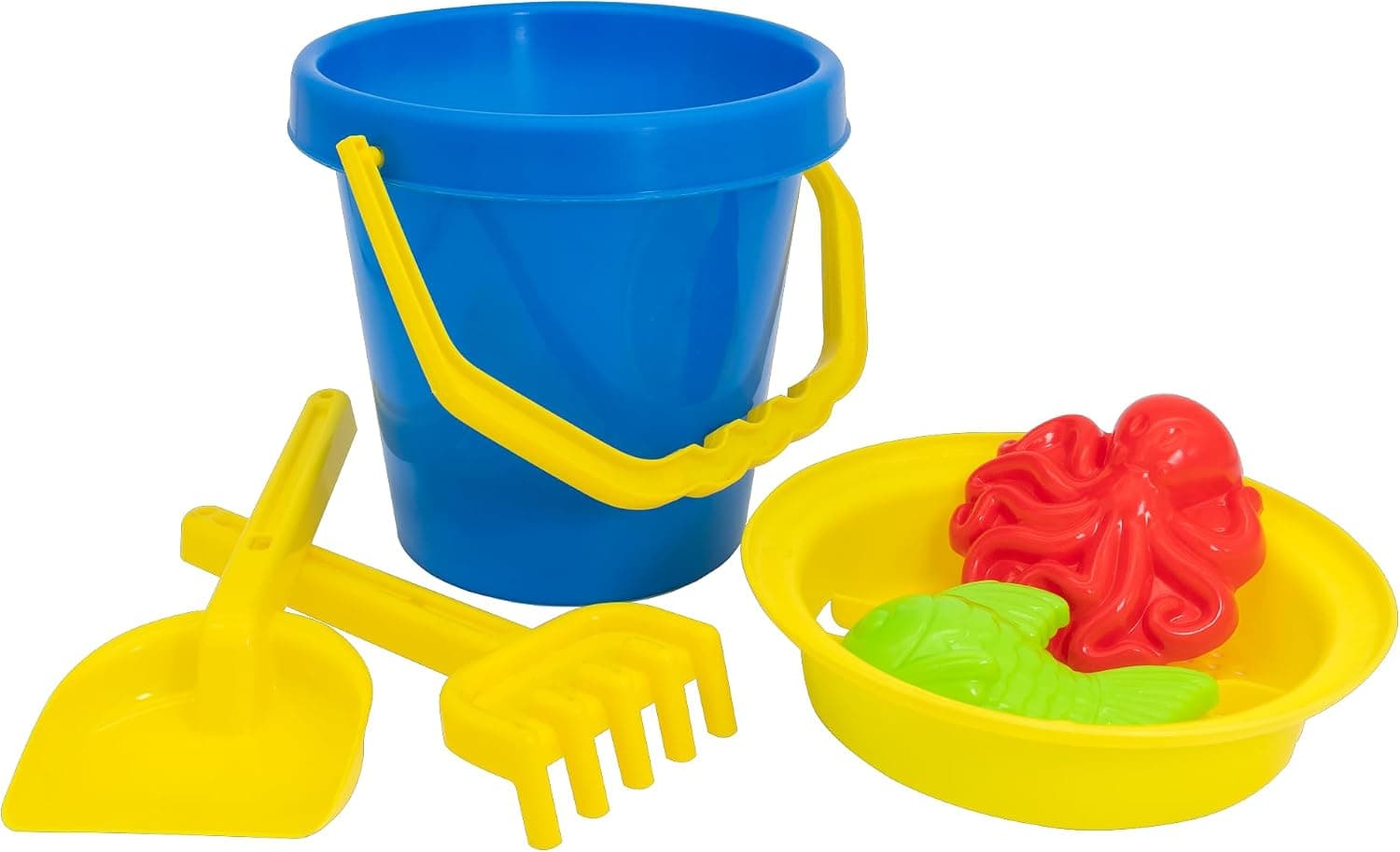 Idena 40241 - Set de Jouets de Sable 6 pièces avec Seau, Tamis, 2 Petits moules, râteau et Petite Pelle, différentes Variantes de Couleurs