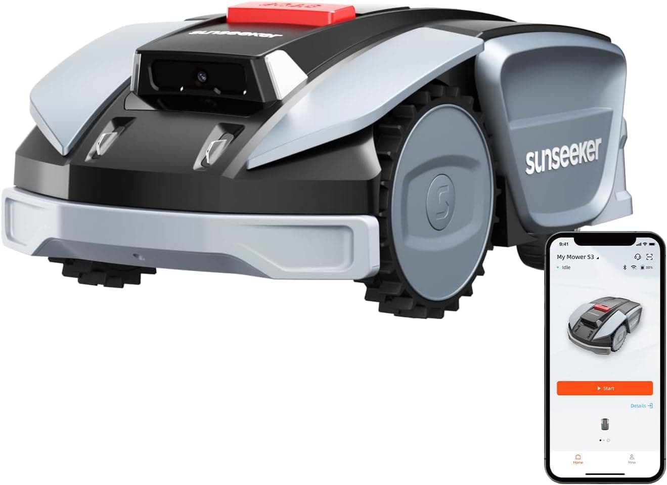 Sunseeker S3 Robot Tondeuse sans Fil Périphérique pour 800 m² – Navigation RTK + Vision IA, Cartographie Automatique, Évitement Intelligent des Obstacles, Gestion Multi-Zones, Contrôle via Application