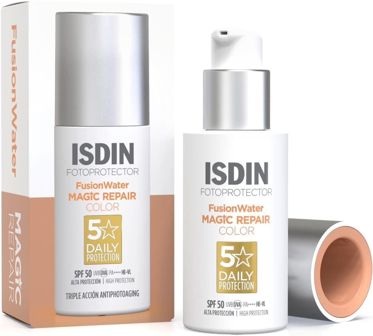 ISDIN Fusion Water MAGIC Repair SPF 50 (50 ml) | Crème Solaire Visage Triple Effet Anti-âge | Protection Invisible, Hydratante, Safe-Eye Tech