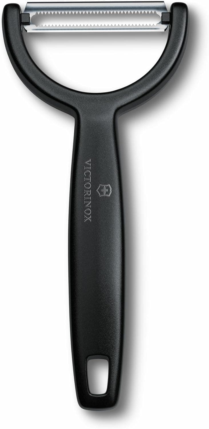 Victorinox Éplucheur Ypso, Éplucheur pour Légumes, Fruits, Lame Dentelée, Double Tranchant, Extra Aiguisé, Swiss Made, Noir