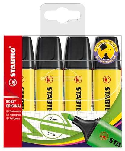 STABILO BOSS ORIGINAL - Surligneur - Pochette x 4 surligneurs fluo - Jaune
