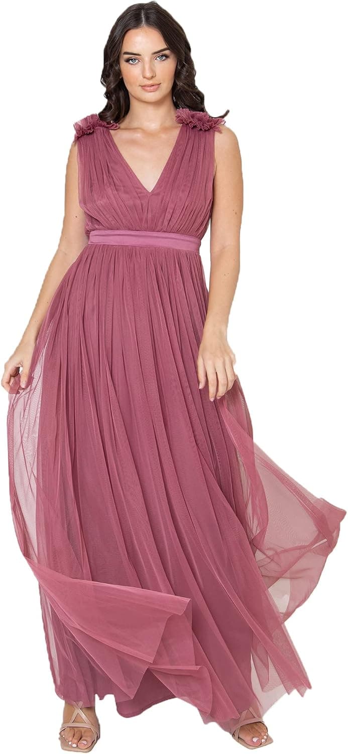 Maya Deluxe Maya Deluxe Maxi Dress with Ruffle Shoulder Detail Robe de Demoiselle d'honneur Femme