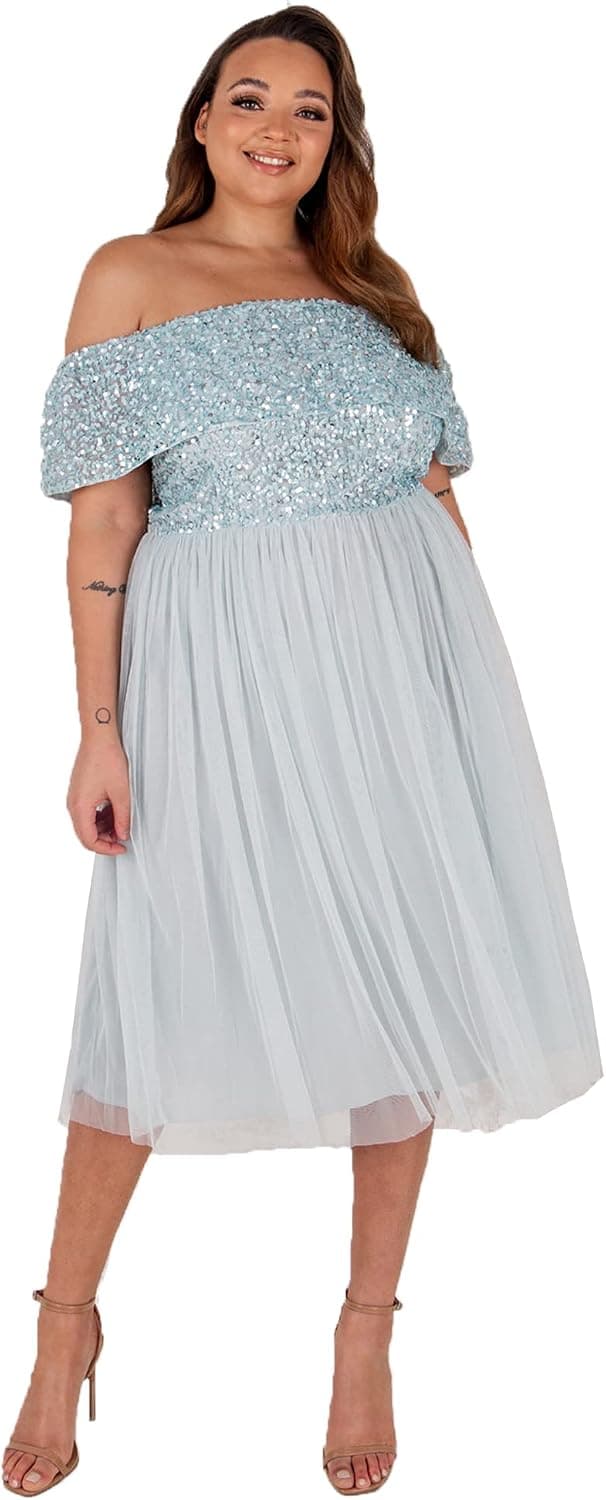 Maya Deluxe Maya Midi Ornée de Pois Robe de Demoiselle d'honneur Femme