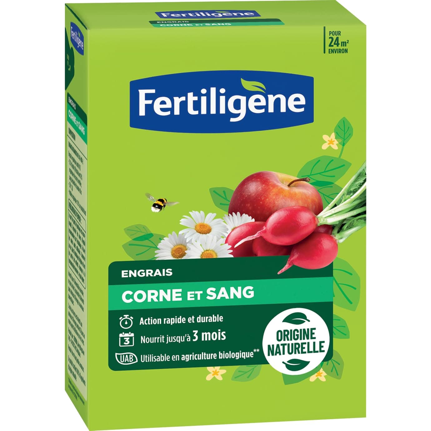 Fertiligène FCOSAN12 - Engrais Corne et Sang 1,2 kg - Action Rapide et Durable - Nourrit jusqu'à 3 Mois - Jusqu'à 24m² fertilisées - Idéal pour Plantation du Potager, des Fleurs, arbustes, Ornements