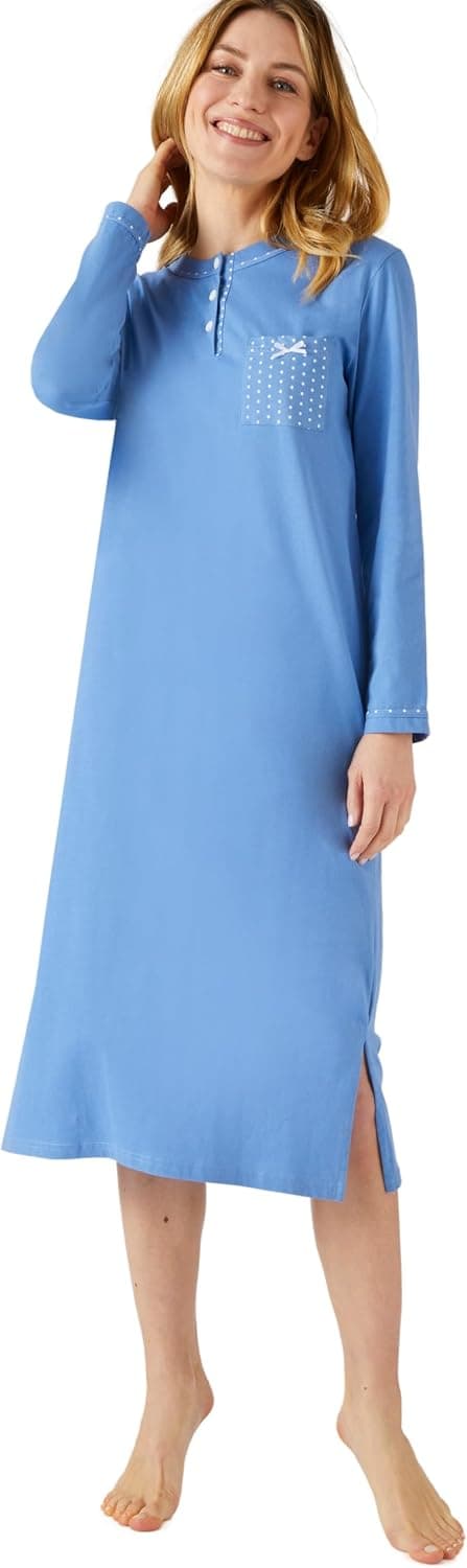 Damart Chemise de Nuit Manches Longues, Maille Jersey Chemise de Nuit Femme (Lot de 1)