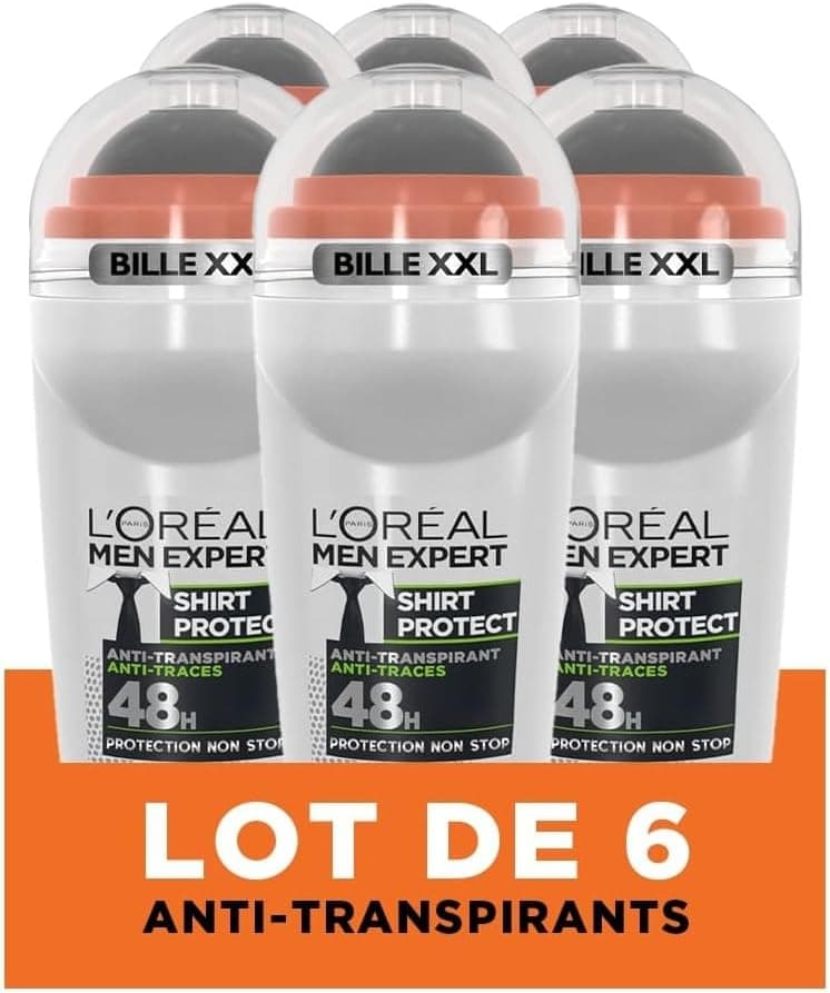 L'Oréal Men Expert - Déodorant Bille Anti-Traces pour Homme - Efficacité 48h - Shirt Protect - 6 x 50 ml