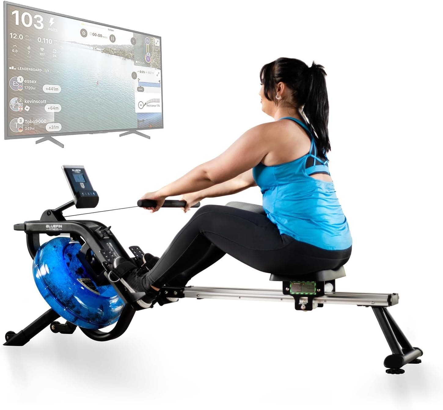 Bluefin Fitness Blade Aqua M-1 Rameur à Eau l | Expérience d'aviron réaliste | Technologie hydroélectrique | Entraînement de Haute intensité | Compatible avec l'application Kinomap