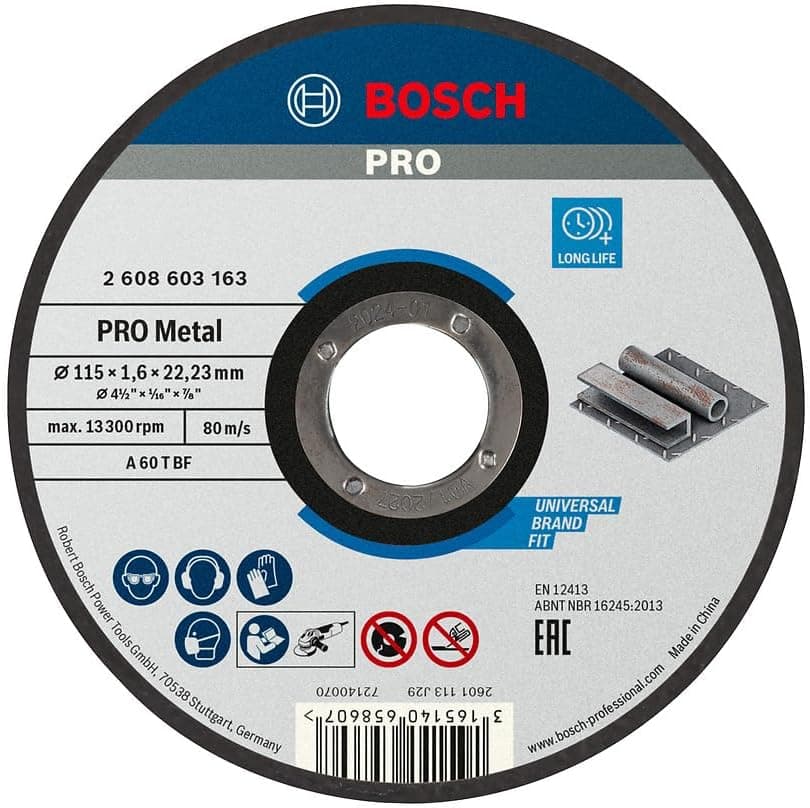 Bosch Accessories 2608603163 Disque à tronçonner à moyeu plat standard for metal A 60 T BF 115 mm 22,23 mm 1,6 mm Gris