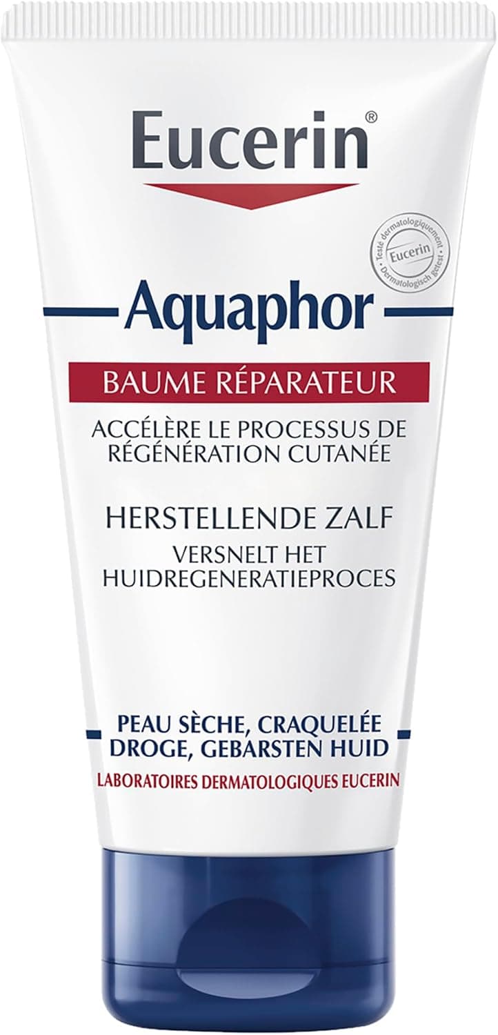 Eucerin Aquaphor Baume Réparateur Cutané 40g, Crème réparatrice pour les peaux sèches à très sèches, craquelées et irritées, Soin du corps et visage au Panthénol, Crème corps et mains sans parfum