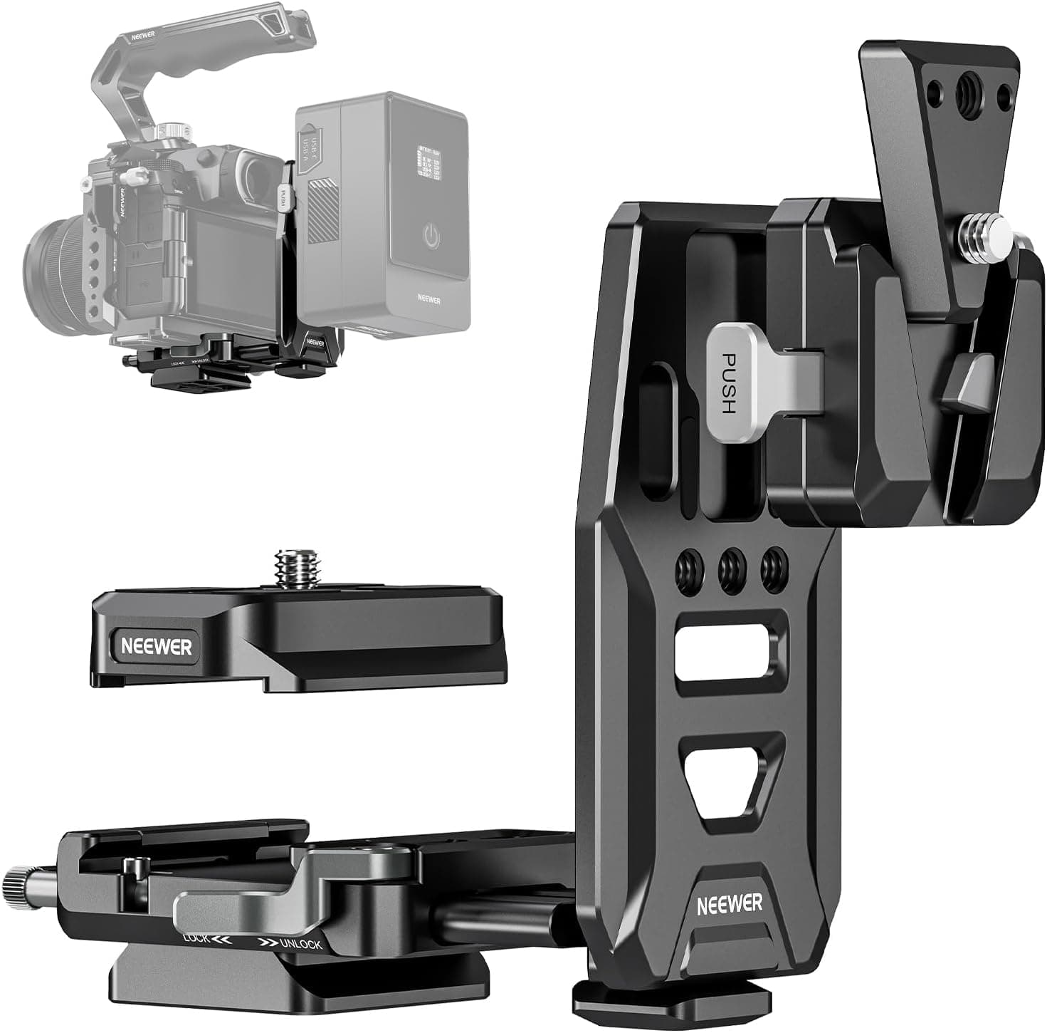 NEEWER Plaque Batterie V Mount avec Rails NATO, Plaque de Base Type Arca pour RS4 Pro RS3 Pro Stabilisateur, Caméra DSLR Modulaire Vidéo Rig Compatible avec SmallRig Cage Caméra V Lock, PS016