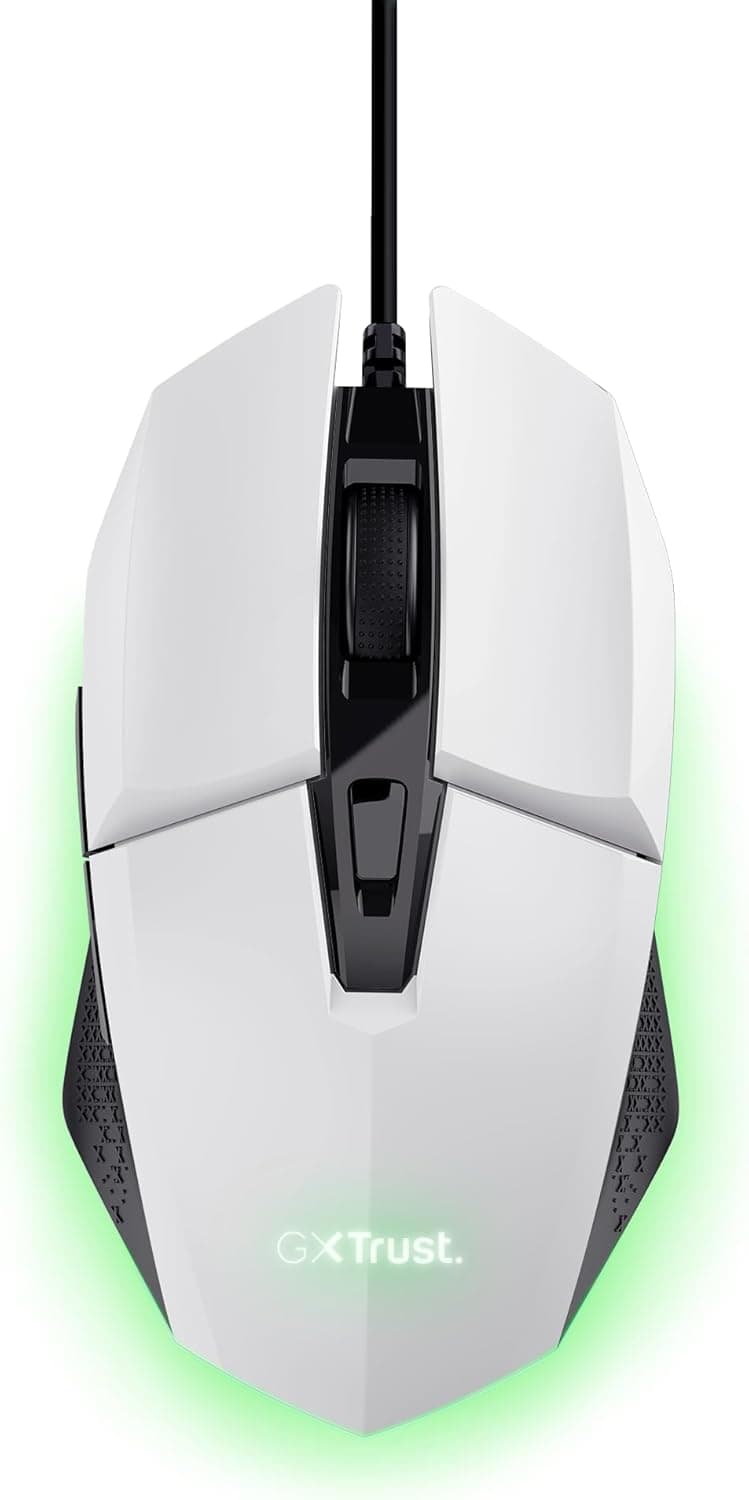 GXTrust Vylax Souris Gamer avec 6 Boutons Programmables, Blanc | Éclairage LED Multicolore, 200-6400 DPI, Câble USB 150 cm, Souris Gaming Filaire pour PC Ordinateur Portable