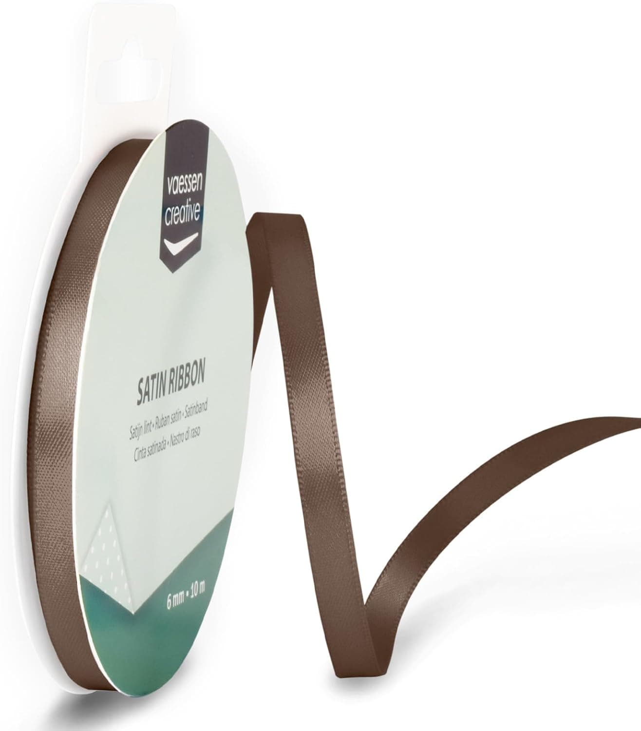 Vaessen Creative Ruban Satin Marron - 10 m x 6 mm | Chocolat - Bolduc pour Cadeau, Emballage et Bouquet Mariage