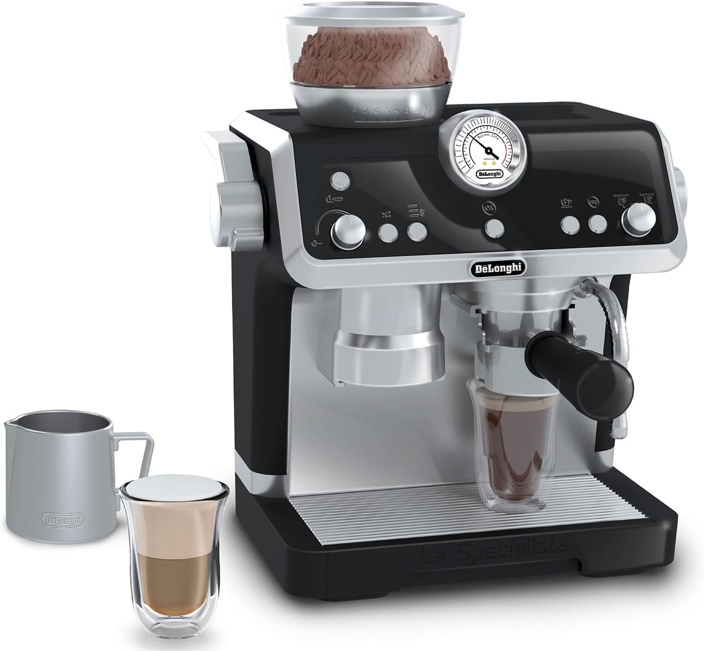 Casdon De'Longhi Jouet - Machine à café Barista - Ensemble de Cuisine pour Enfants avec pièces Mobiles, Sons réalistes et café Magique - 3 Ans +, Silver