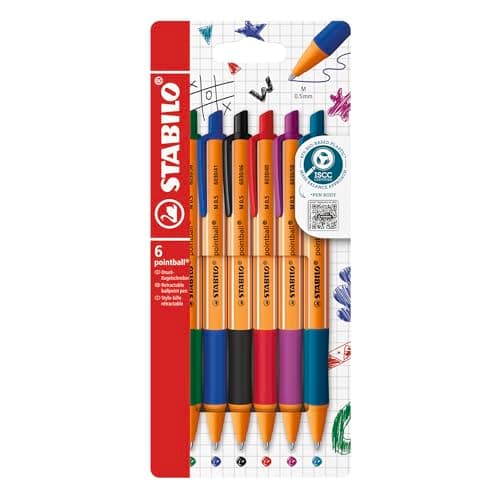 STABILO pointball - Pochette 6 stylos bille rechargeables - Coloris assortis
