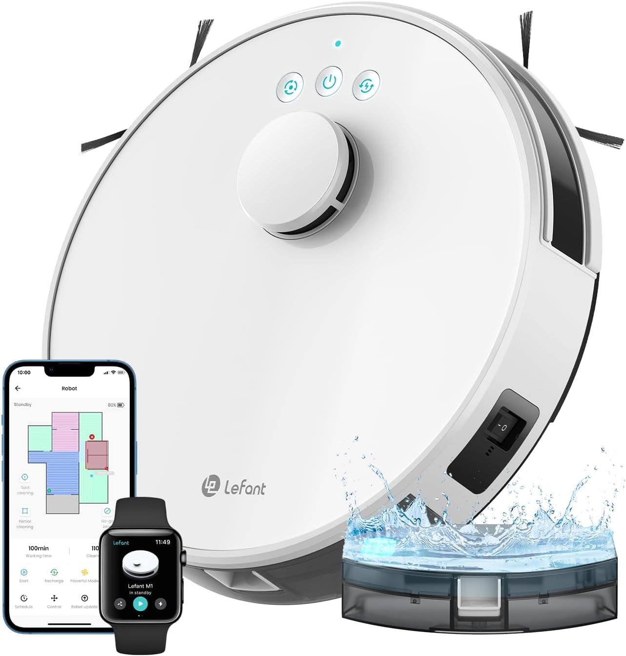 Lefant 5500Pa 2 in 1 Robot Vacuum Cleaner, LiDAR Navigation, Multi-Stage Mapping, Virtual Areas, Robot Vacuum Cleaner Connected by Alexa/APP/WiFi, Ideal for Pet Hair Carpets Hard Floors, M1
