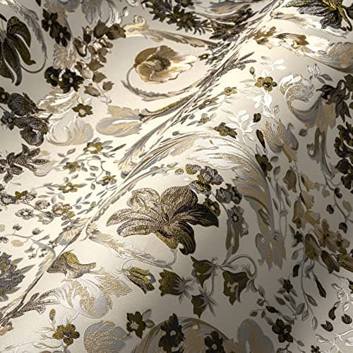 Versace Papier peint baroque à fleurs Beige nacré, blanc et marron 10,05 x 0,70 m