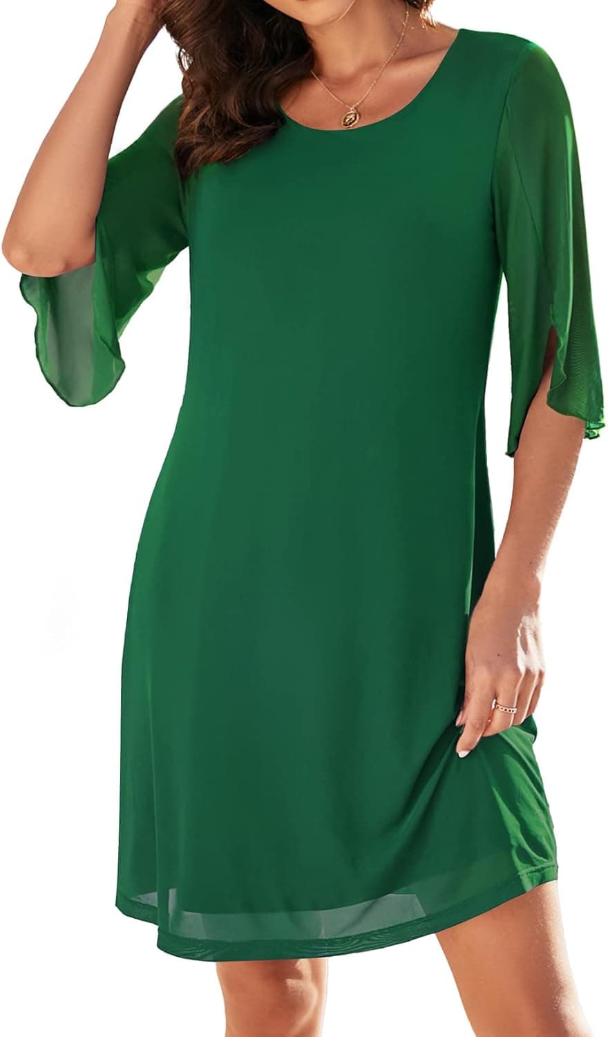 Actcat Robe décontractée ample à manches 3/4 en maille extensible pour invitée de mariage, cocktail, fête formelle