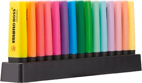 STABILO BOSS ORIGINAL Set de bureau 15 surligneurs fluo et pastel assortis