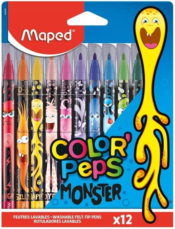 Maped - Feutres Monster Color'Peps - 12 feutres de Coloriage Fun
