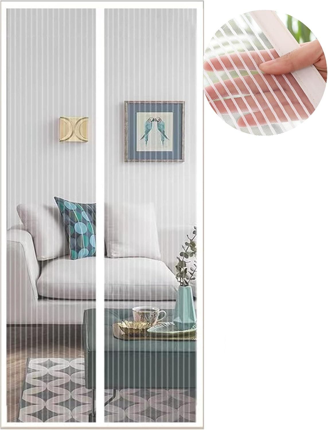 Magnétique Moustiquaire pour Porte, 95x220 cm Rideau de Porte Antimoustique, Blanc Moustiquaire Mailles ultra fines pour Couloirs, Portes, Patio, Fermeture Automatique