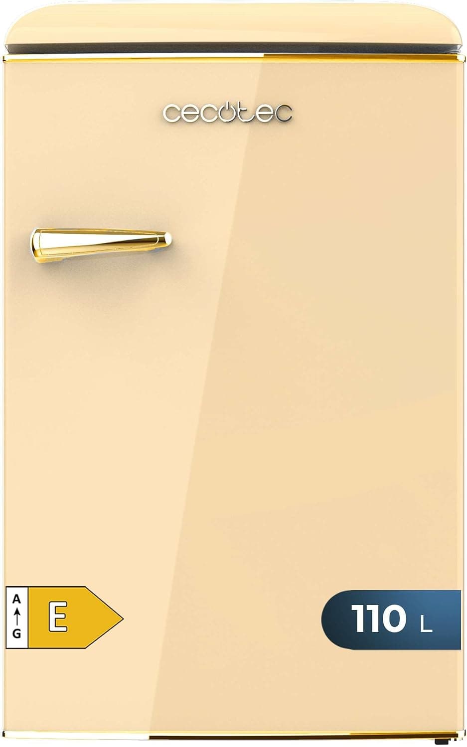 Cecotec Mini Frigo Réfrigérateur Rétro Bolero CoolMarket TT Origin 110 Beige E. Mini Frigo Rétro avec une capacité de 110L, Classe E, Icebox, LED intérieur, Poignée Chromée, Plateaux en Verre