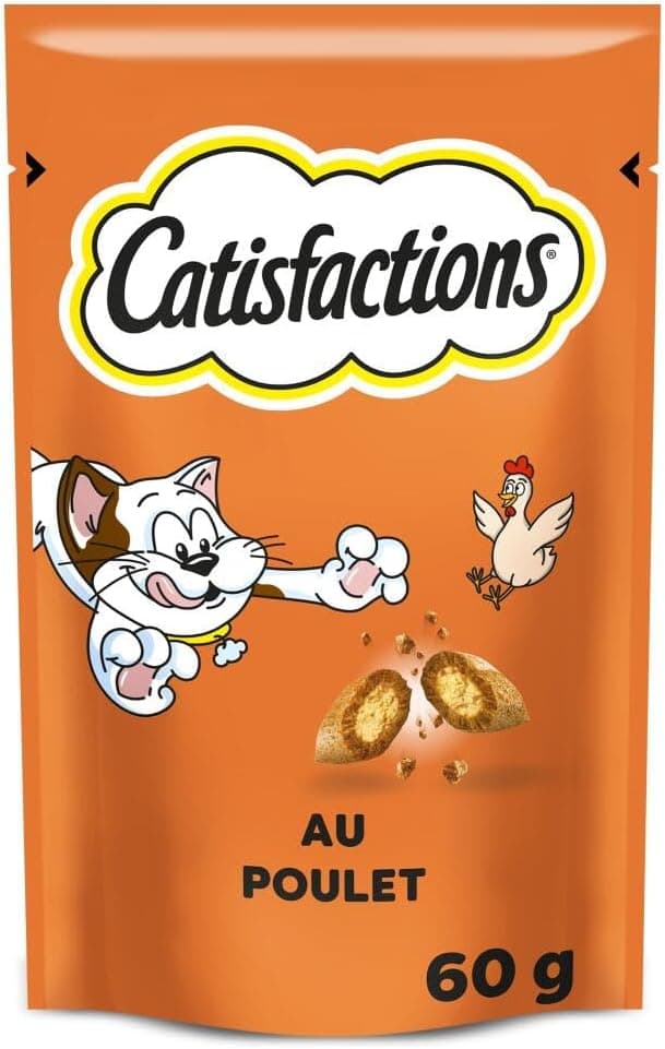 CATISFACTIONS Friandises pour Chat et Chaton au Savoureux Poulet - Lot de 6 Sachets 60g - Croquantes à l'Extérieur Tendres à l'Intérieur - Idéal pour Partager un Moment de Complicité