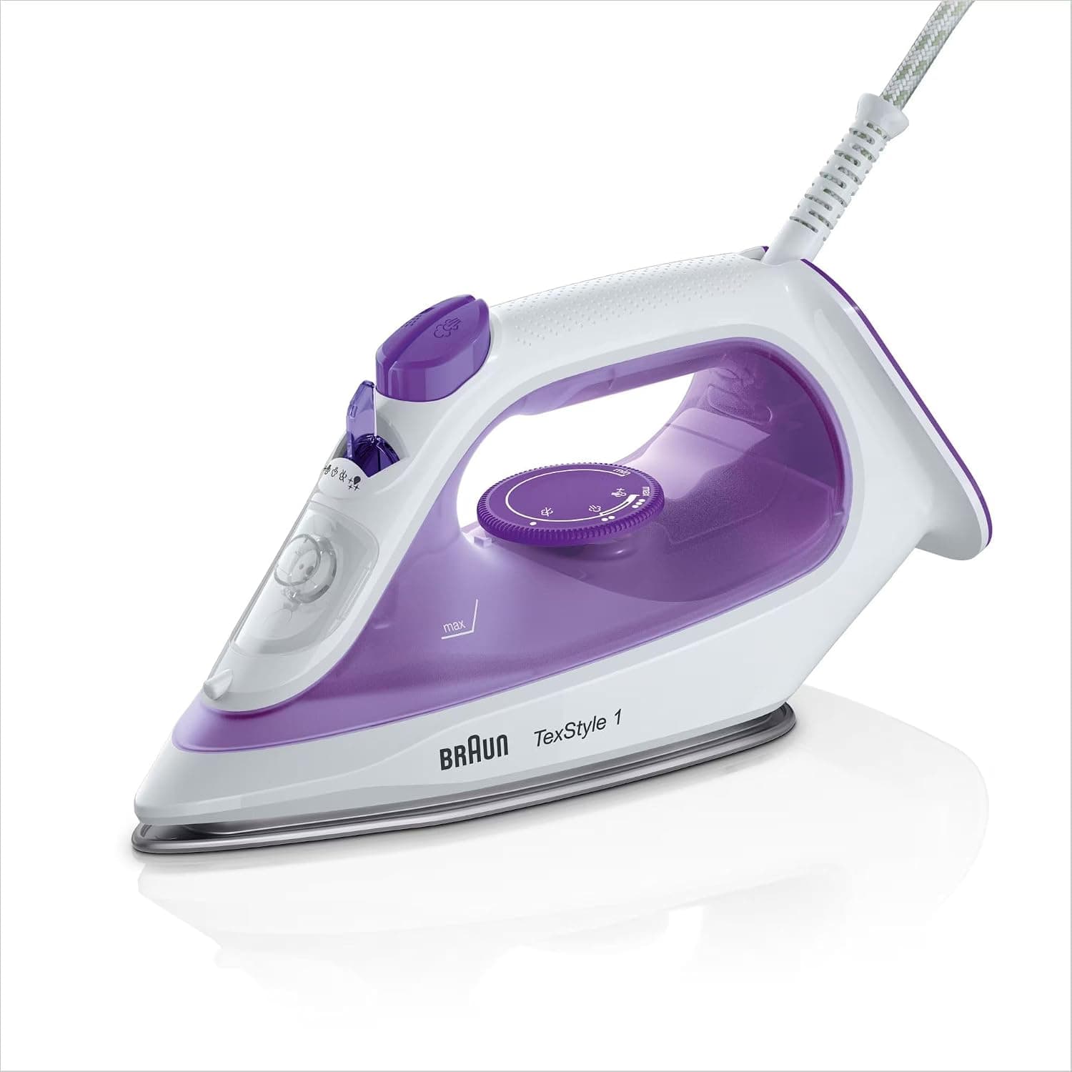 Braun TexStyle 1 - Fer à Repasser Vapeur Léger et Puissant, Semelle Anti-Adhésive, Chauffage Rapide, Débit Vapeur Efficace, Repassage Facile et Précis, Violet (SI1080VI)