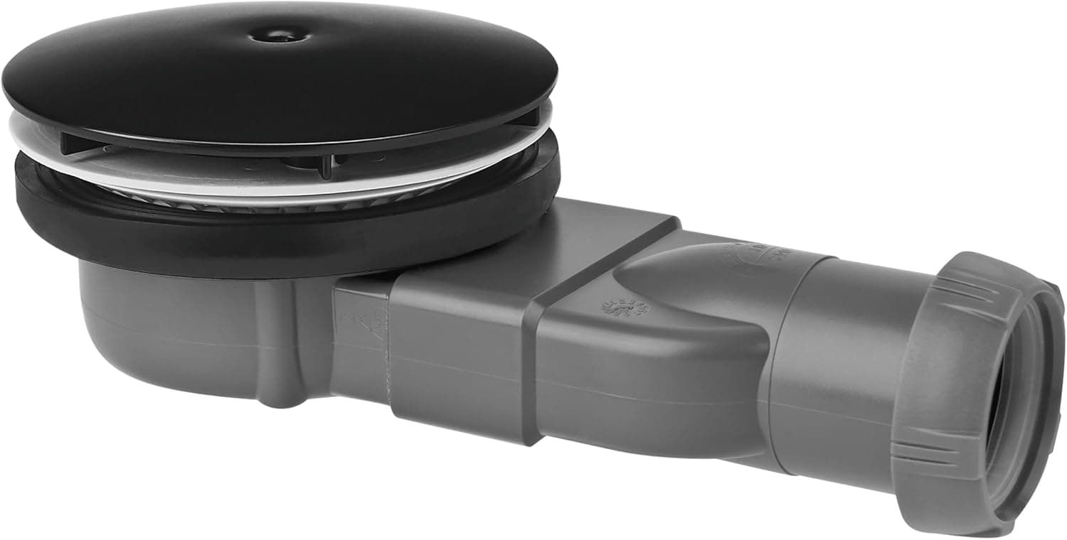 Wirquin 30722861 Bonde de douche extra-plate pour receveurs extra-plats ø90 avec dôme en ABS, noir | Extra-plate, 40 mm hauteur, installation facile, entretien facile, panier amovible, débit 24 L/min