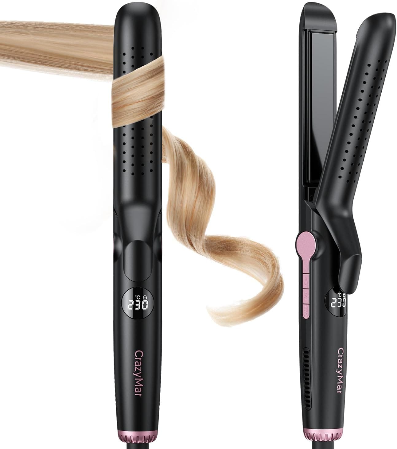 CrazyMar Lisseur à Air Froid et Boucleur Ionique 2-en-1, Noir | 9 Températures (110℃-230℃), Pour Cheveux Bouclés/Lisses, Appareil de Coiffure Maison et Voyage