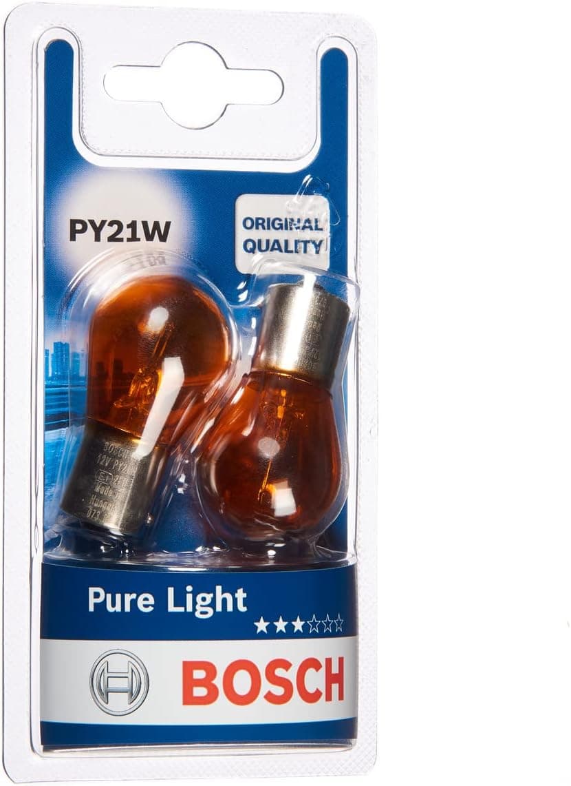 Bosch PY21W Pure Light Ampoule de Phare Halogène, 12 V 21 W, Qualité d'Origine - Culot BAU15s - Pack de 2 Ampoules de Rechange pour Voiture