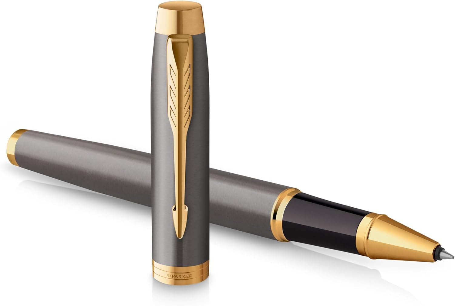 Parker IM Stylo Roller | Laque Grise avec Finitions Or | Pointe Fine en Acier Inoxydable | Recharge d'Encre Noire | Coffret Cadeau | Cadeaux de Fin d'Études Parfaits