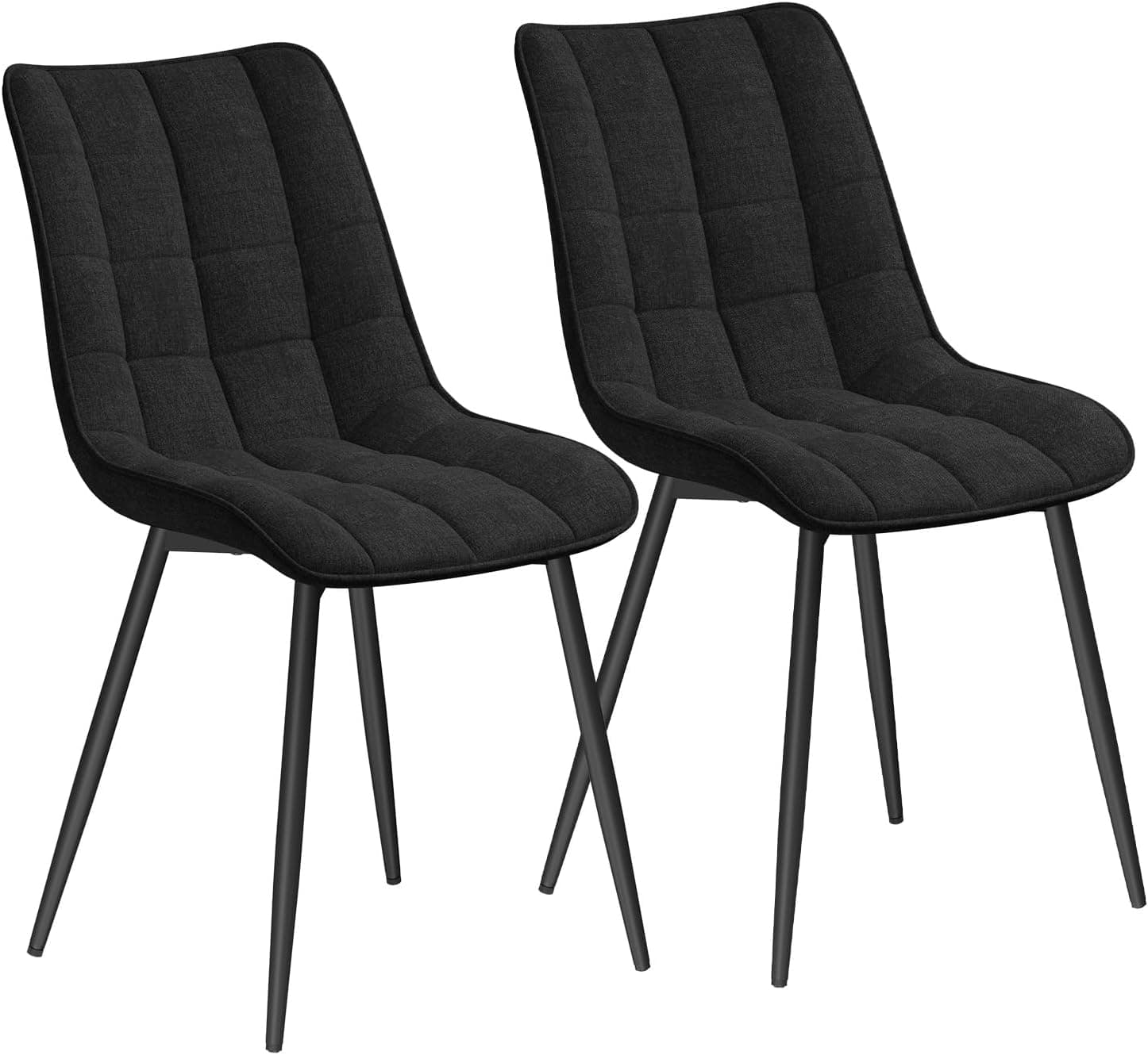 WOLTU Chaises de Salle à Manger Lot de 2, Chaise de Cuisine Assise rembourrée en Lin épais Pieds en métal,Noir BH206sz-2