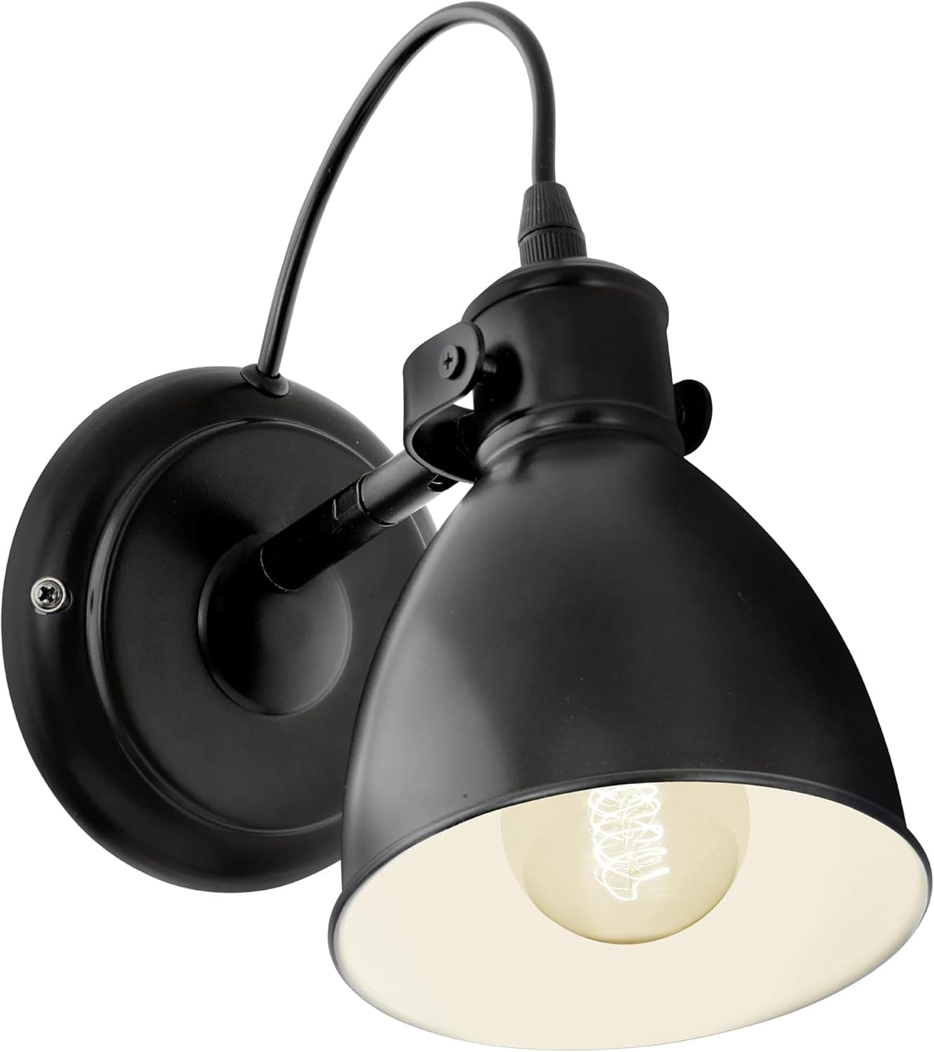 Eglo Lampe murale PRIDDY, applique murale à flamme au design industriel, spot mural rétro en acier, couleur : noir, blanc, douille : E27