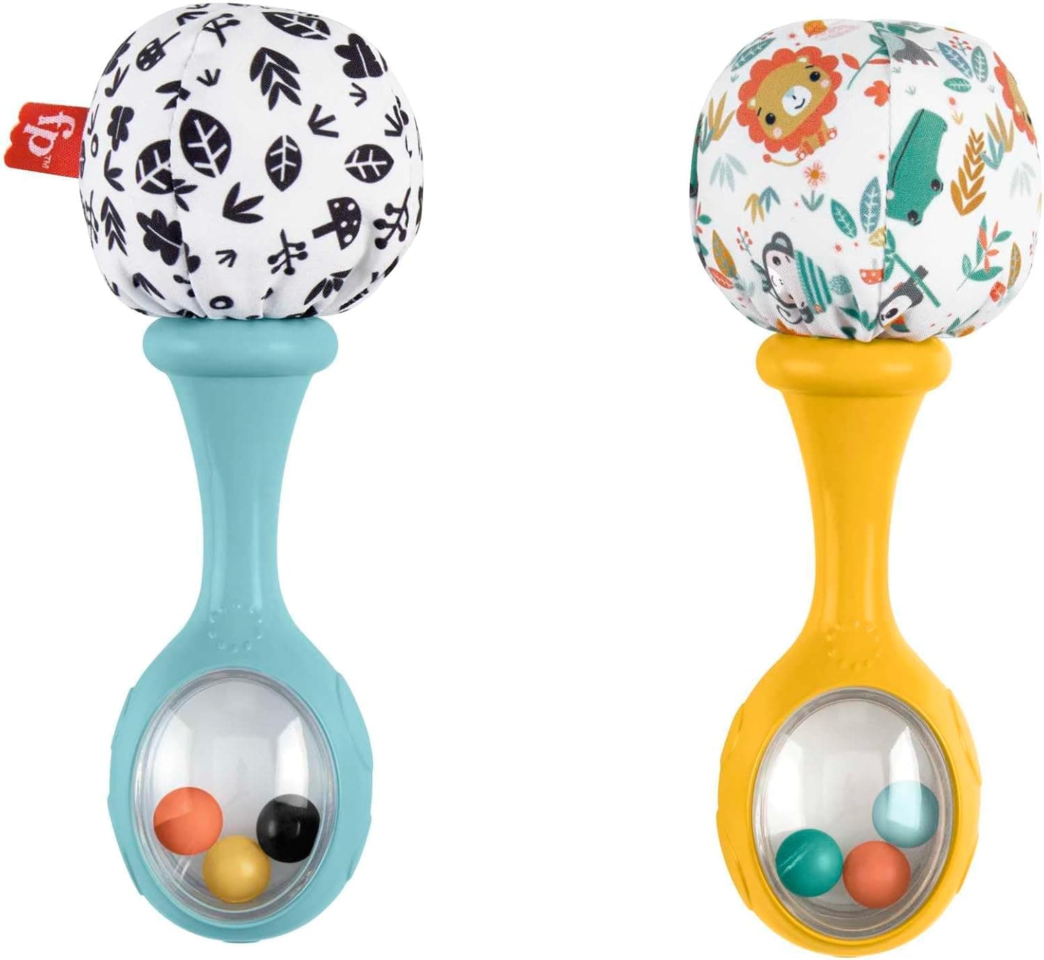Fisher-Price Ensemble Maracas Rattle ‘n Rock, Jouets pour Nouveau-nés | 2 hochets pour bébé avec pompons doux, bleu et jaune, jeu sensoriel, dès 3 mois, HMF34