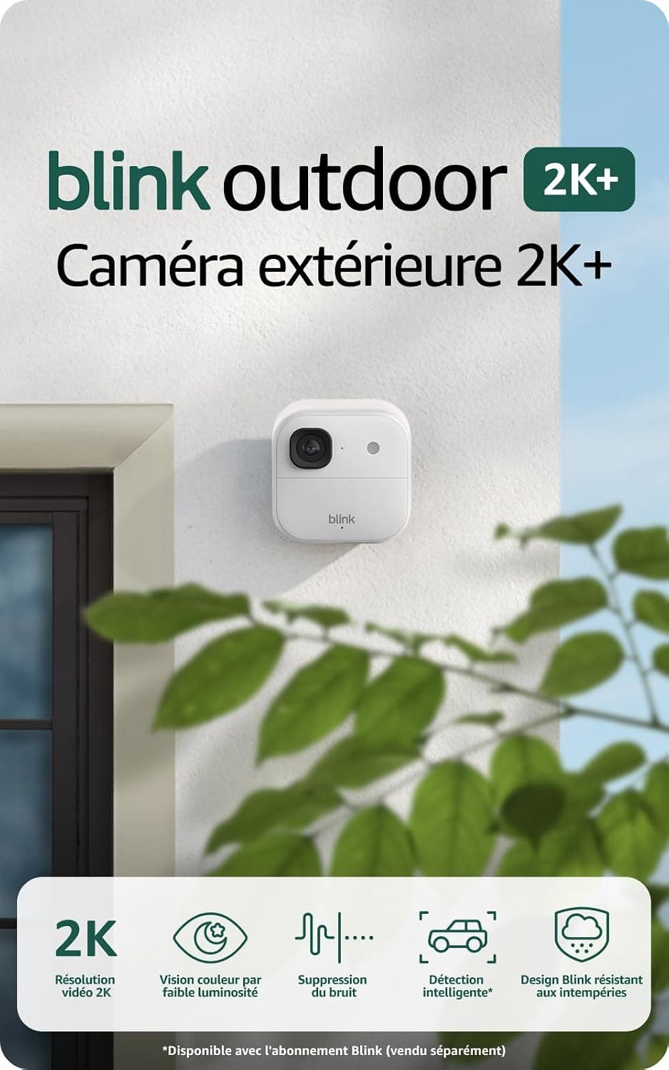 Caméra extérieure 2K+ Blink (nouvelle génération)—Caméra de surveillance connectée sans fil, résolution vidéo 2K, audio amélioré, module de synchronisation de base inclus, système de 3 caméras, blanc
