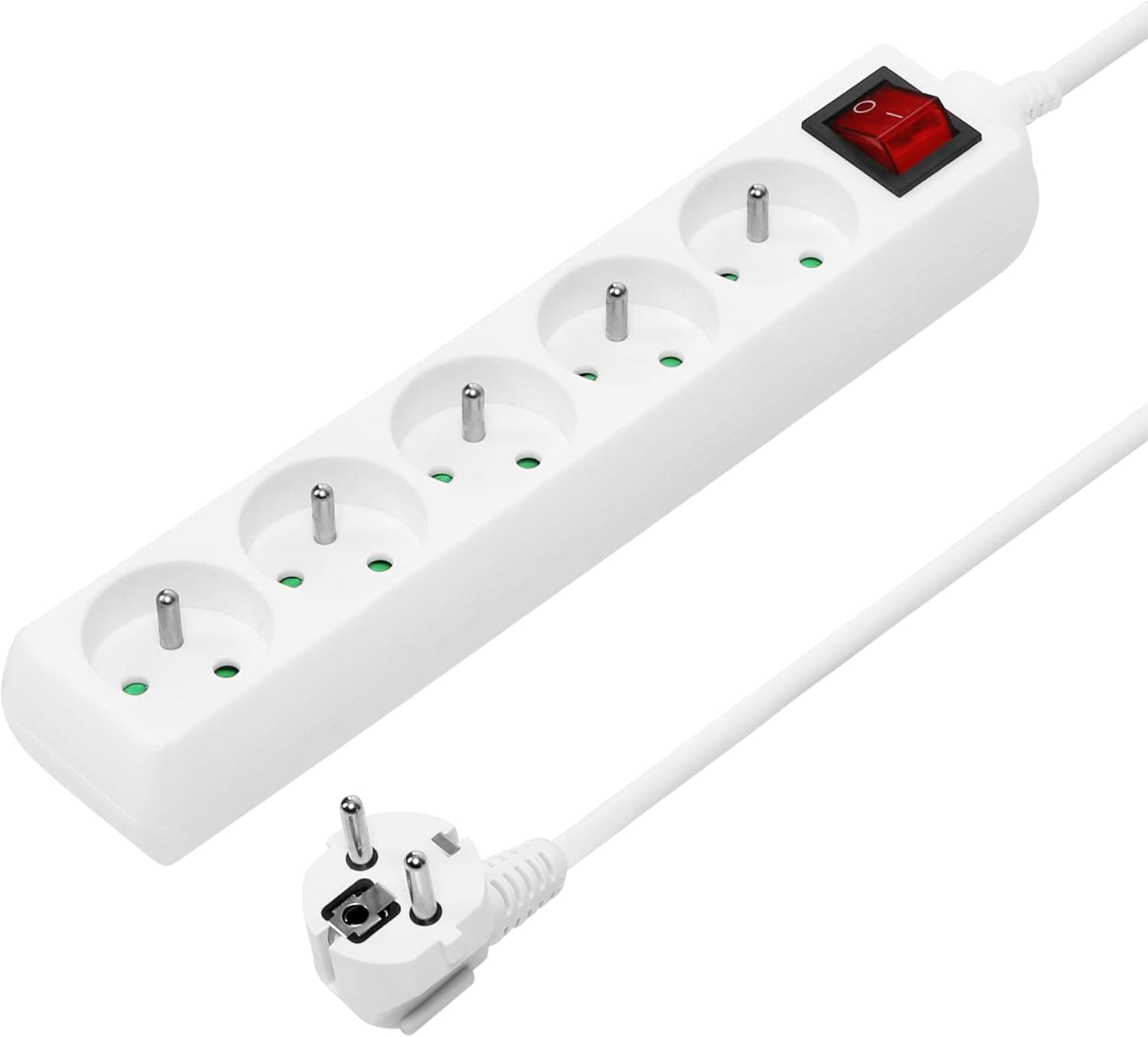 PremiumCord Multiprise avec Interrupteur Secteur 3m, 5 Prises, Rallonge 230V, 5 Prises Françaises Tournées à 45°, Multiprise de Qualité avec Sécurité Enfant, Couleur Blanc