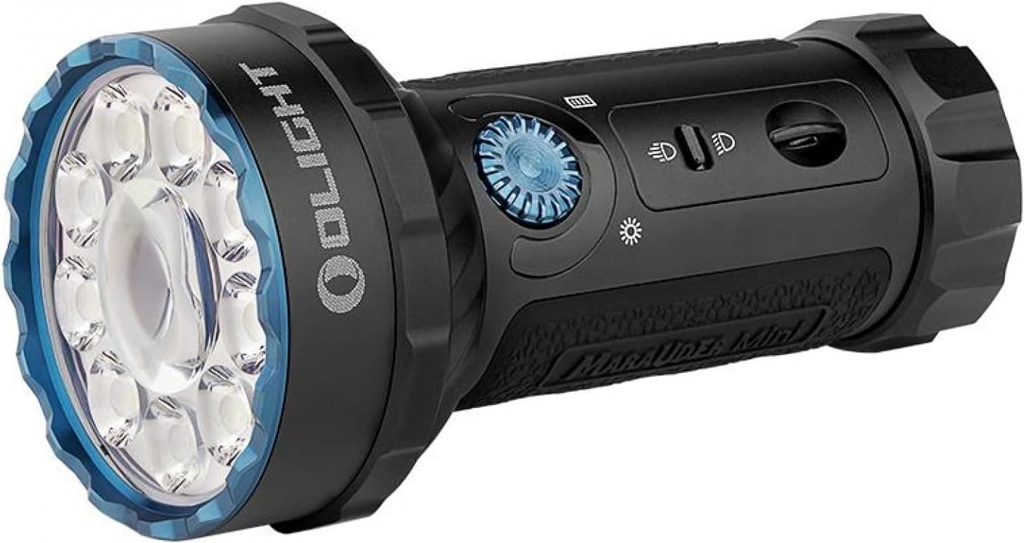 OLIGHT Marauder Mini Lampe Torche LED Ultra Puissante 7000 Lumens Rechargeable RVB Lumièrede Poche Tactique Militaire avec Projecteur et Diffuseur, IPX8 Étanche pour Camping Sauvetage(Noir)