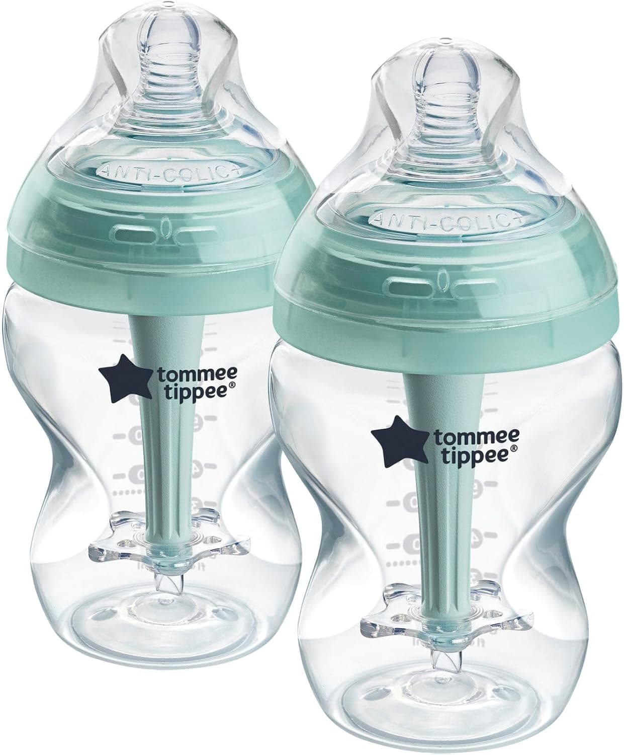 Tommee Tippee Biberons, biberon Anti-colique Avancé, 260ml, Lot de 2, tétine en forme de sein pour une prise en bouche naturelle, tube de ventilation anti-colique