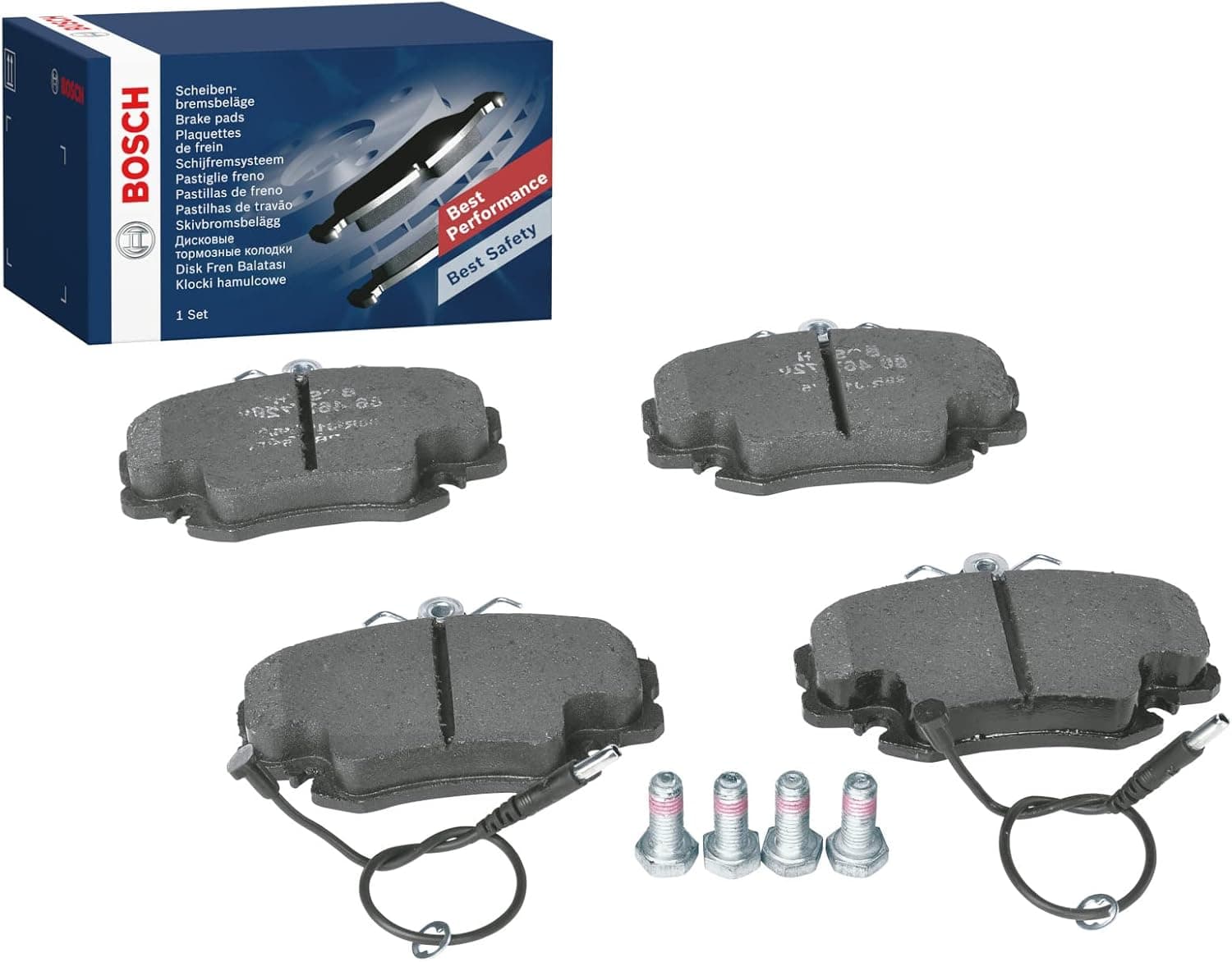 Bosch BP713 - Plaquettes de Frein Avant pour Voiture - Qualité Bosch - Réduction du Bruit et de la Poussière - Certifié ECE-R90 - Sans Cuivre - Jeu de 4 Plaquettes - Avec Accessoires