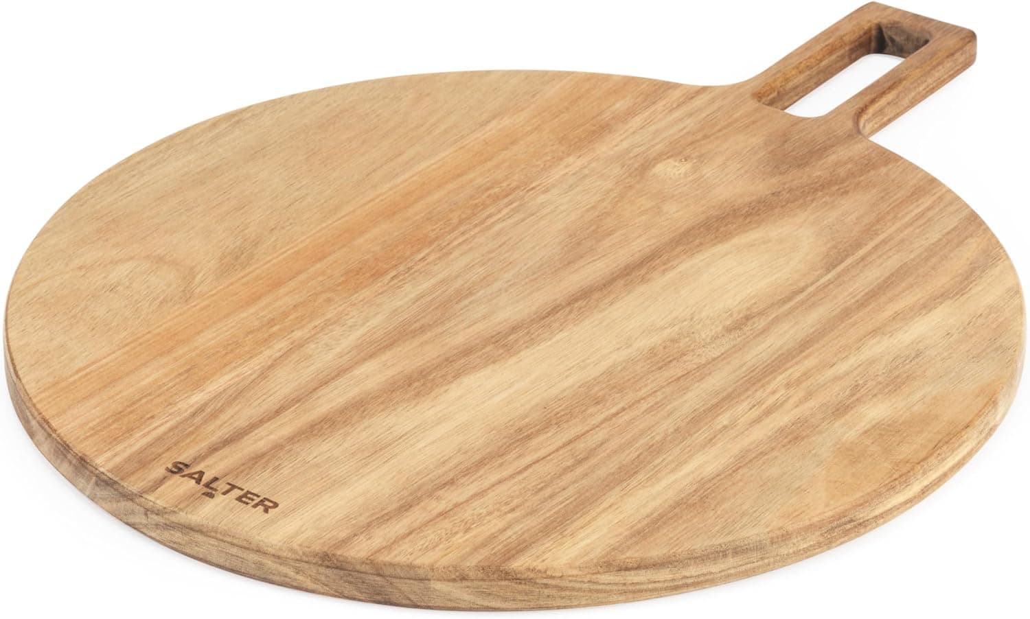 Salter BW13692EU7 Toronto Planche à pizza – Pelle à pizza en bois, planche à charcuterie/pâturage, bois d’acacia certifié FSC®, palette à pizza ronde avec poignée de service, cerceau suspendu