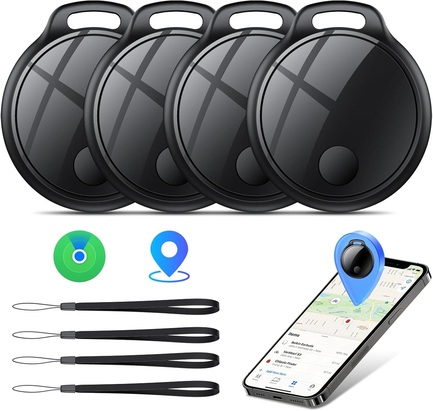 Air Traceur Tag Lot de 4 : Compatible avec Apple Find My (iOS Uniquement), Alarme sonore de 120 DB, Batterie remplaçable, étanche IP68, Localisateur de clés, Bagages, Sacs à Main, Portefeuilles
