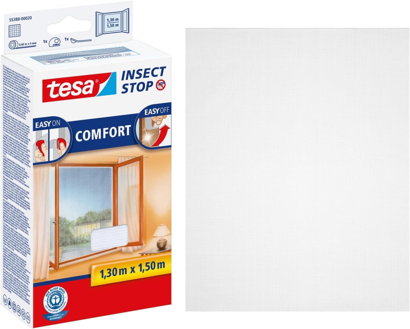 Tesa Moustiquaire Comfort Bande pour Fenêtres, Blanc, 1,3 m : 1,5 m 55388-00020-00