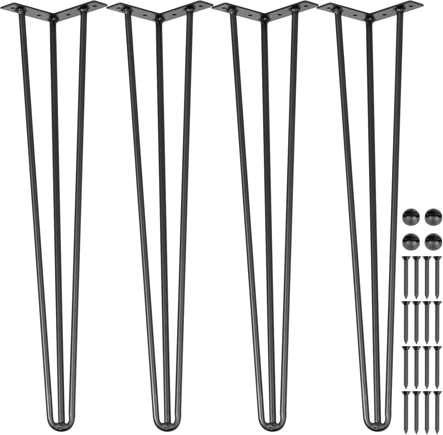 VEVOR Pieds de Table en Épingle à Cheveux de 16 Pouces, Ensemble de Pieds de Table en Épingle 4 PC, Pieds en Épingle À Cheveux en Acier avec 3 Tiges Robustes, Pieds de Meubles Noirs pour Créer Table