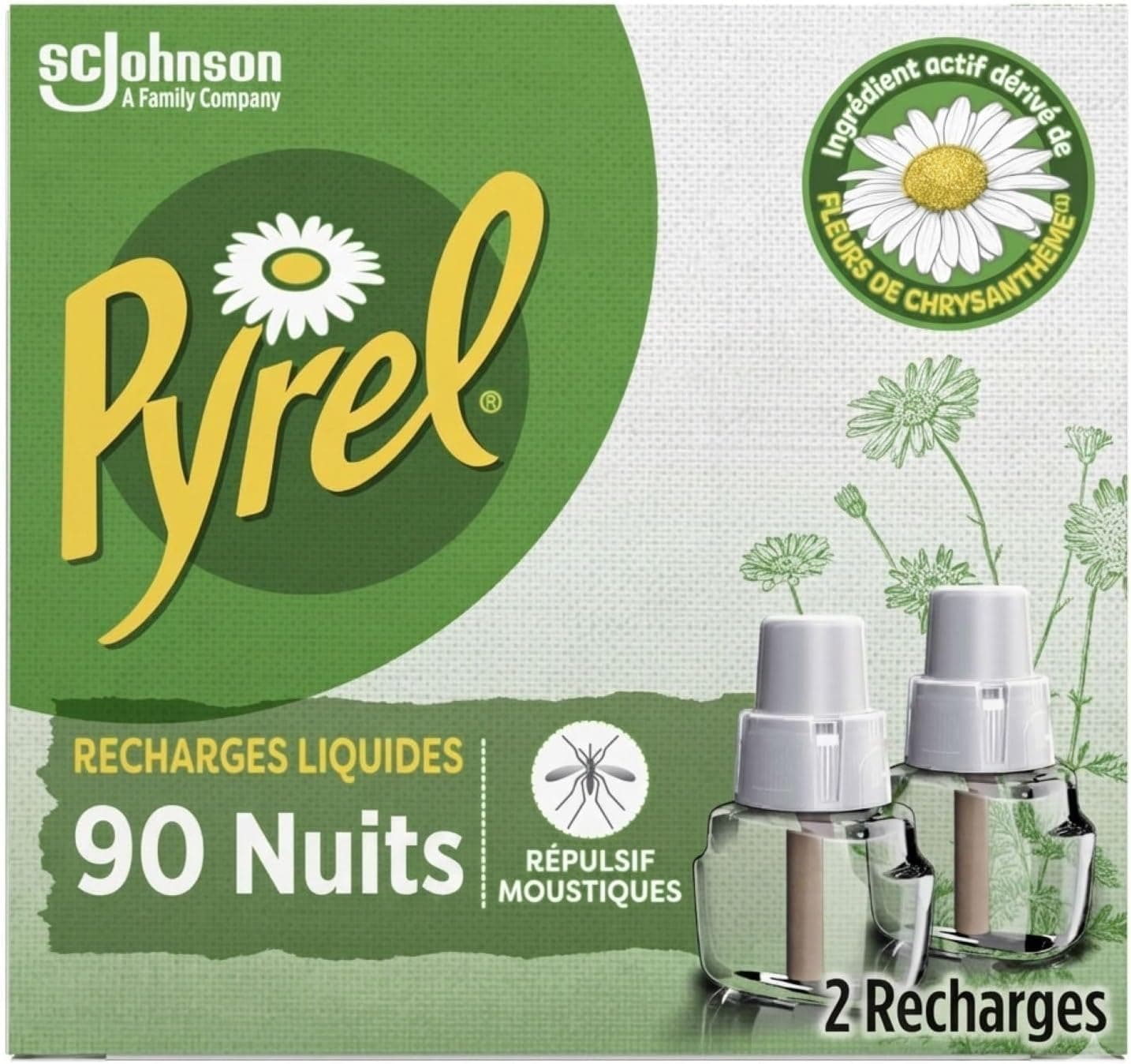 Pyrel Recharges Diffuseur Électrique Sans Parfum 90 Nuits 2 Recharges | Recharge liquide sans parfum, 90 nuits, 2 recharges de 32 ml, répulsif moustiques
