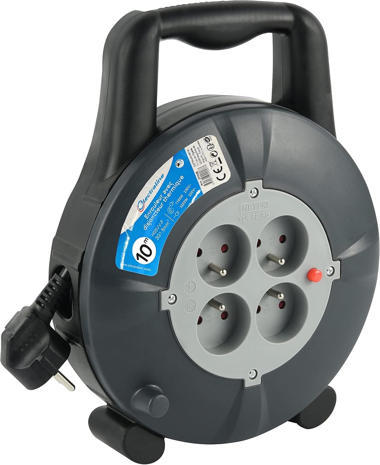 Electraline 29008 Enrouleur Rallonge Ménager Domestique 10m 16A - Section 3G1,5 mm²