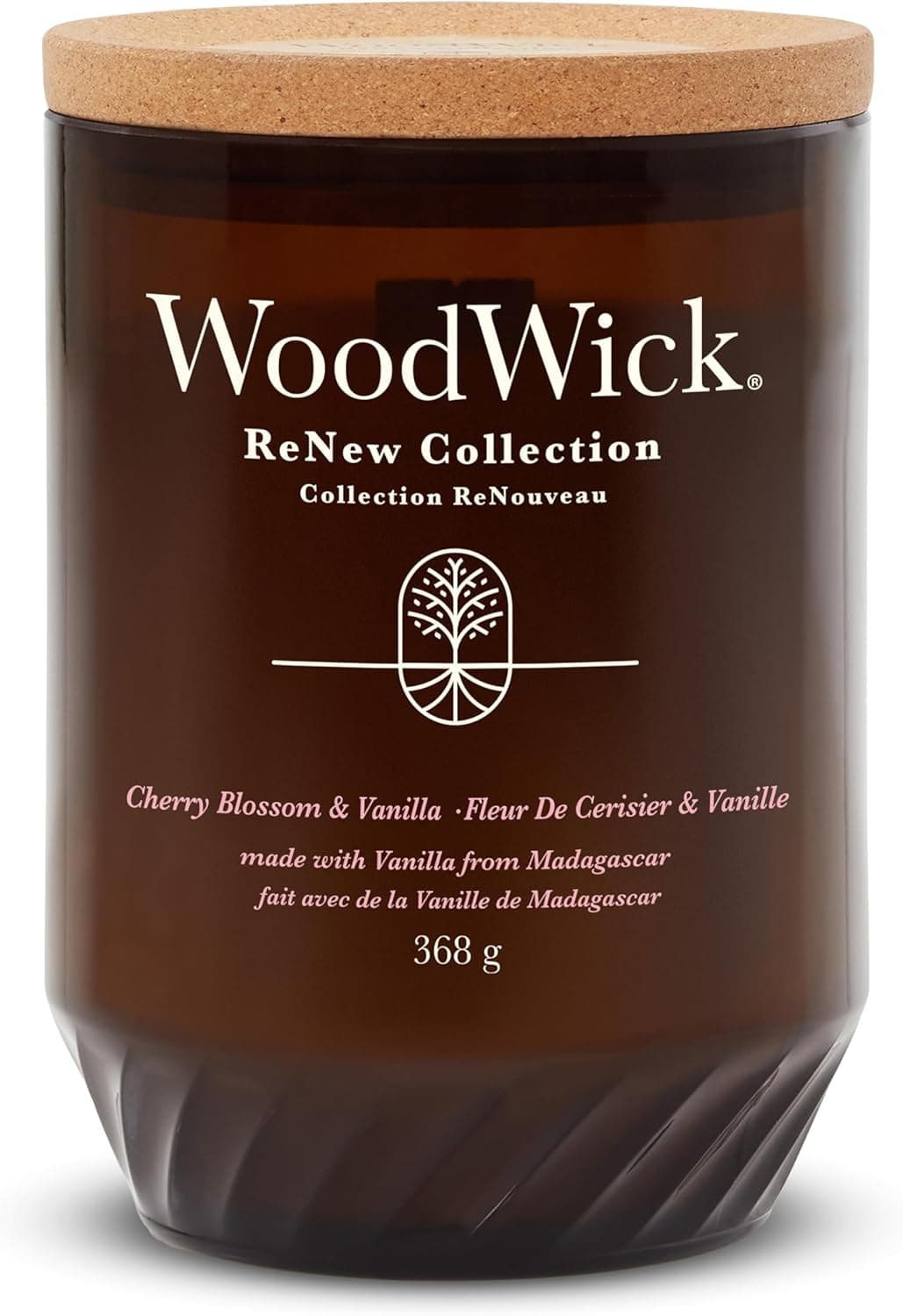 WoodWick ReNew Bougie parfumée avec mèche crépitante | Bougie Fleur de Cerisier et Vanille grand format | Cire à base de soja et de noix de coco | Matériaux recyclés | Cadeaux parfaits pour femmes
