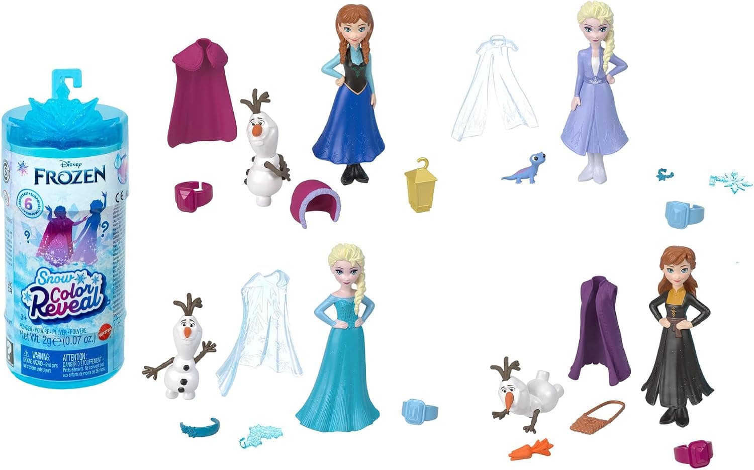 Mattel Disney La Reine des Neiges Coffret Color Reveal Neige, poupée mystère avec 6 surprises à découvrir dont une figurine, Jouet Enfant, Dès 3 ans, HMB83