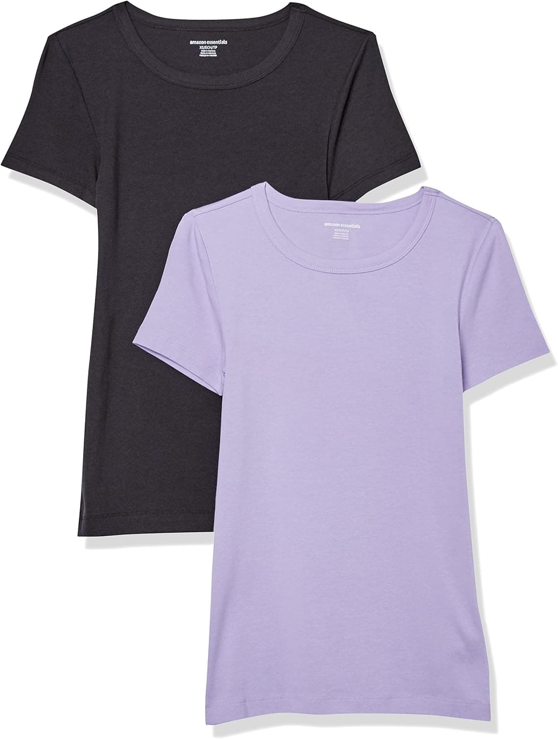 Amazon Essentials T-Shirt Col Rond à Manches Courtes Coupe Ajustée Femme, Lot de 2