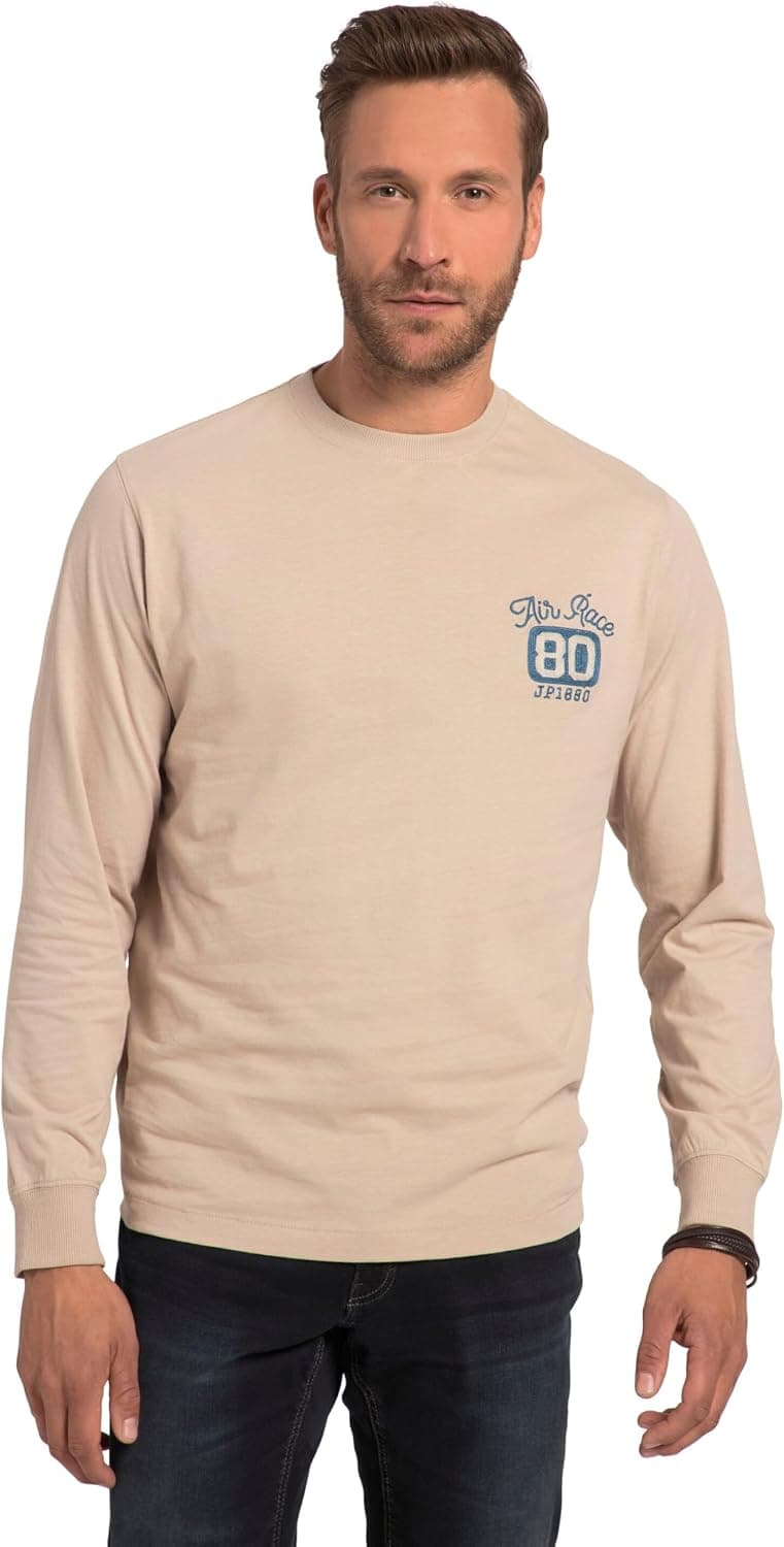 JP 1880 Hommes Grandes Tailles L-8XL T-Shirt à col Rond et Manches Longues, avec Motif brodé 819940