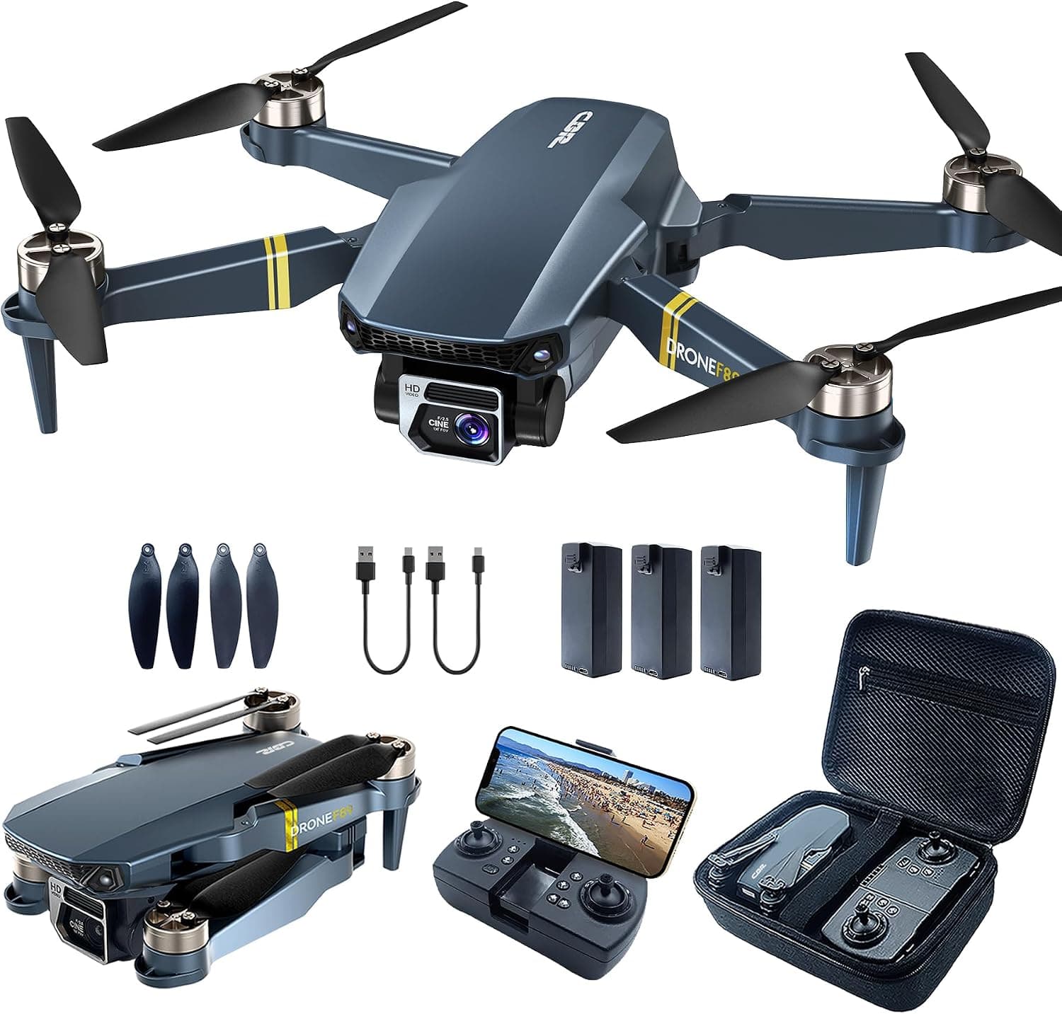 Drone avec caméra 4K UHD pour adultes et débutants, 84 min de vol (3 batteries), portée 800 m, moteur sans balais, maintien d’altitude automatique, suivi auto, WiFi FPV, quadcoptère pliable
